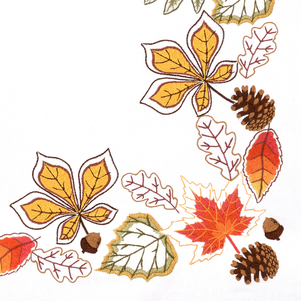 Embroidered cotton tablecloth with autumn leaves design