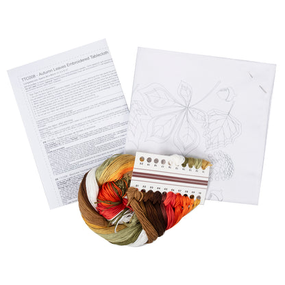 Embroidered cotton tablecloth with autumn leaves design