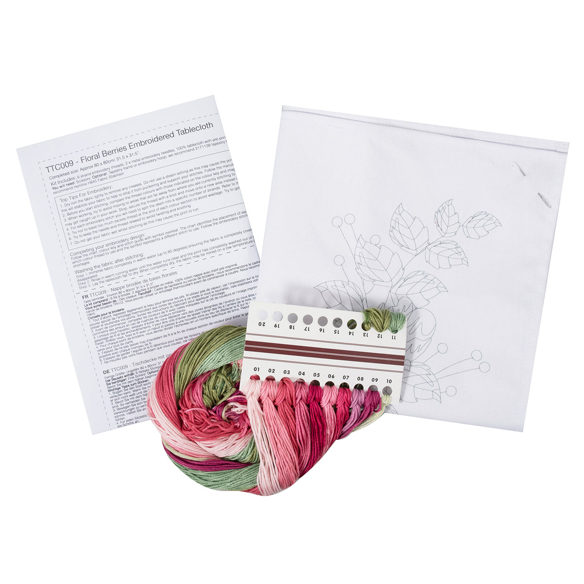 Trimits Floral Berries embroidery tablecloth kit with printed design