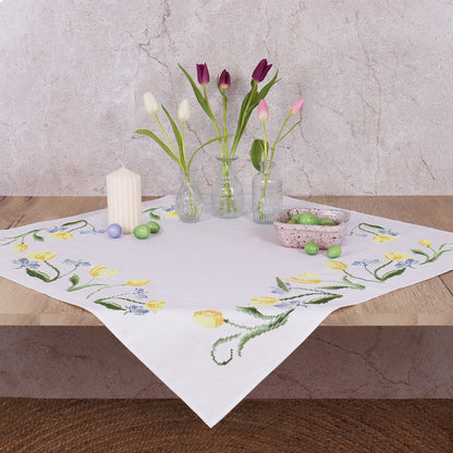 Trimits Tulips cross stitch tablecloth kit with printed design