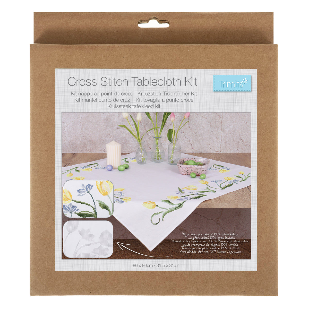 Trimits Tulips cross stitch tablecloth kit with printed design
