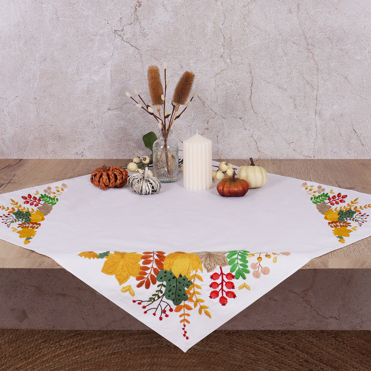 Trimits Autumnal Harvest embroidery tablecloth kit with printed design