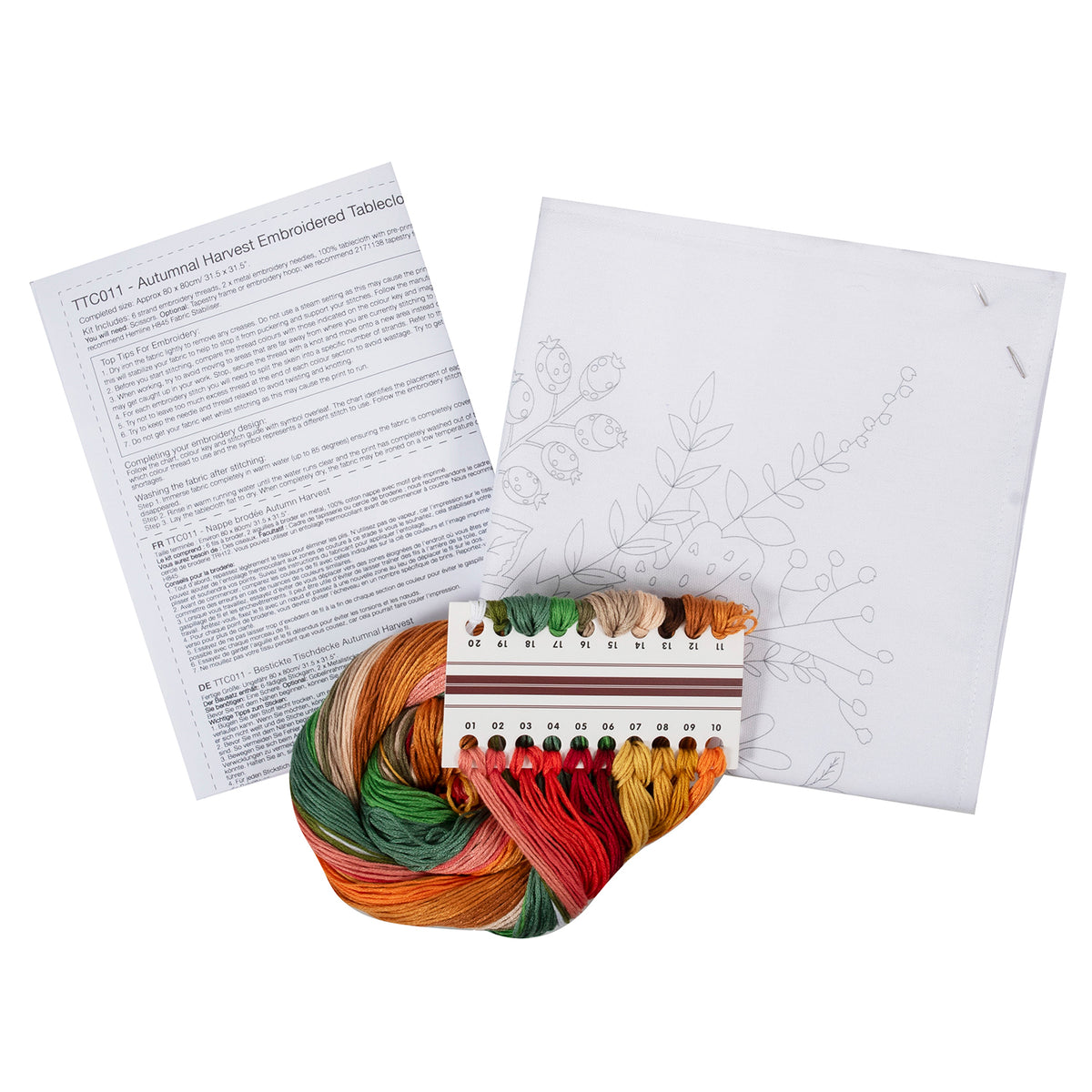 Trimits Autumnal Harvest embroidery tablecloth kit with printed design