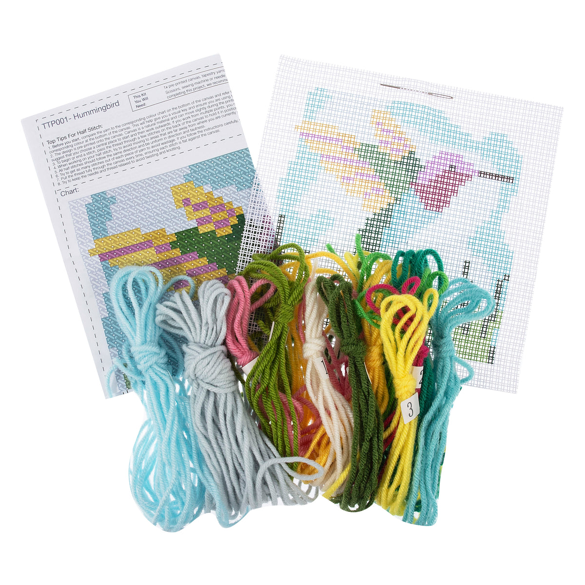 Trimits Hummingbird half stitch tapestry kit on printed canvas