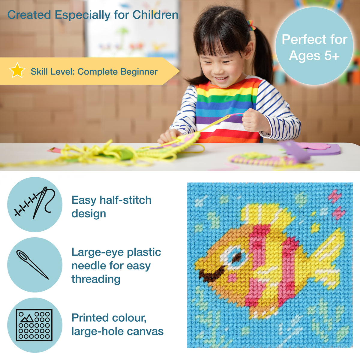 Trimits children's fish half stitch tapestry kit