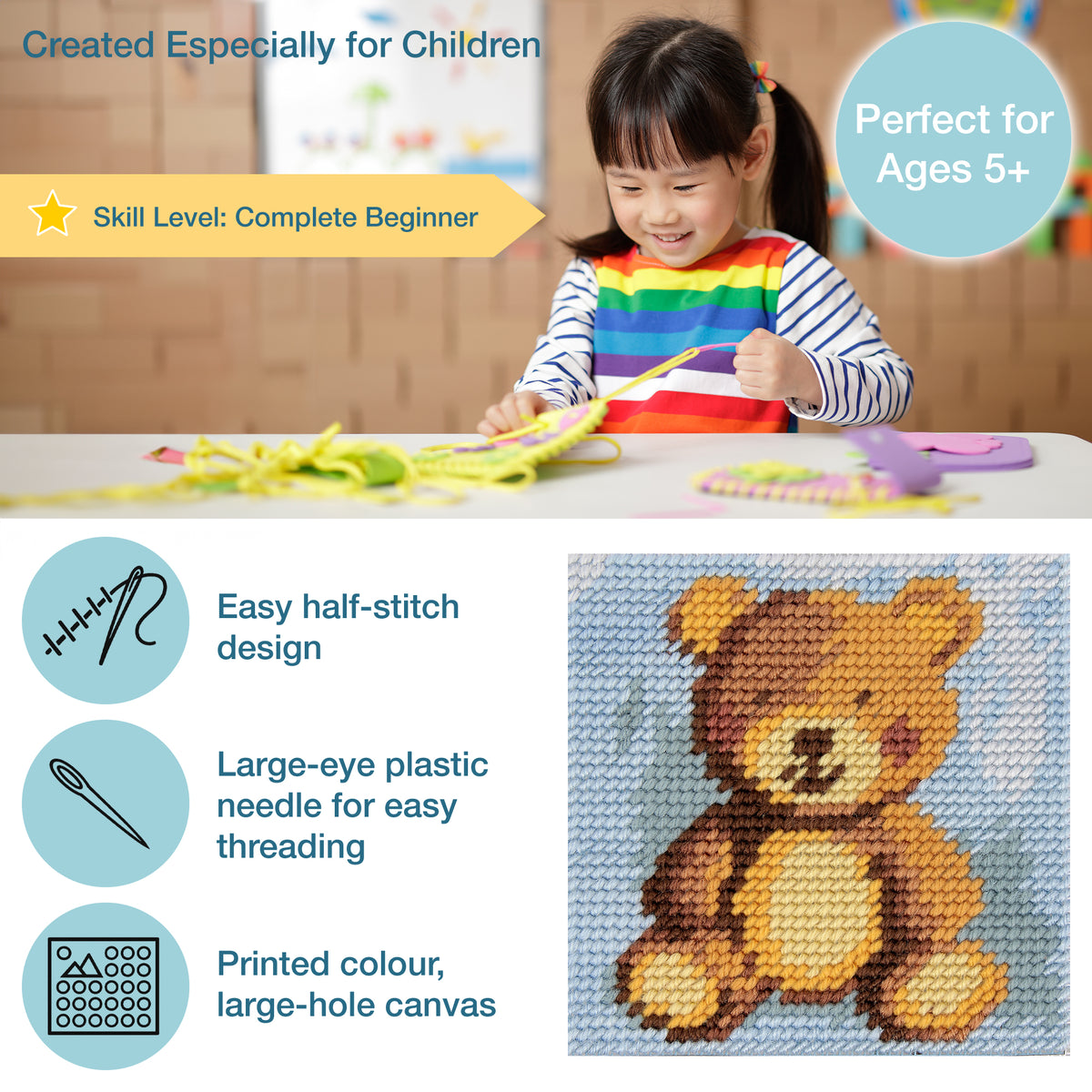 Trimits children's teddy half stitch tapestry kit