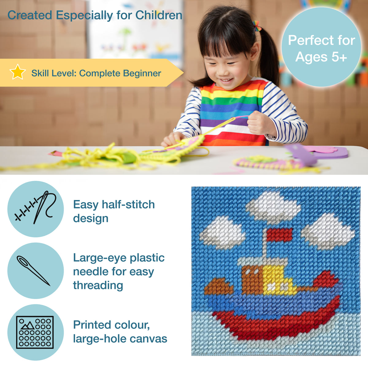 Trimits children's boat half stitch tapestry kit