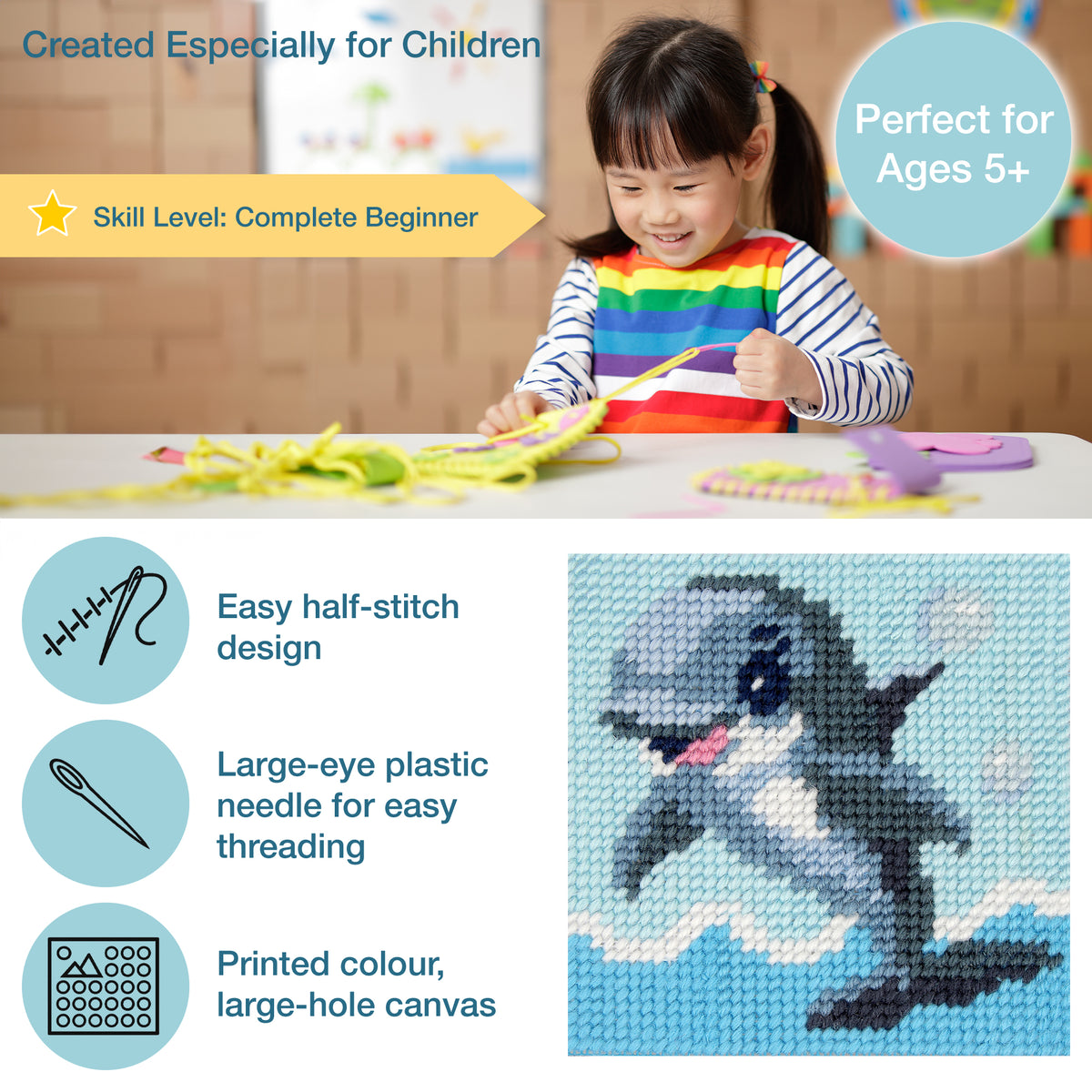 Trimits children's dolphin half stitch tapestry kit