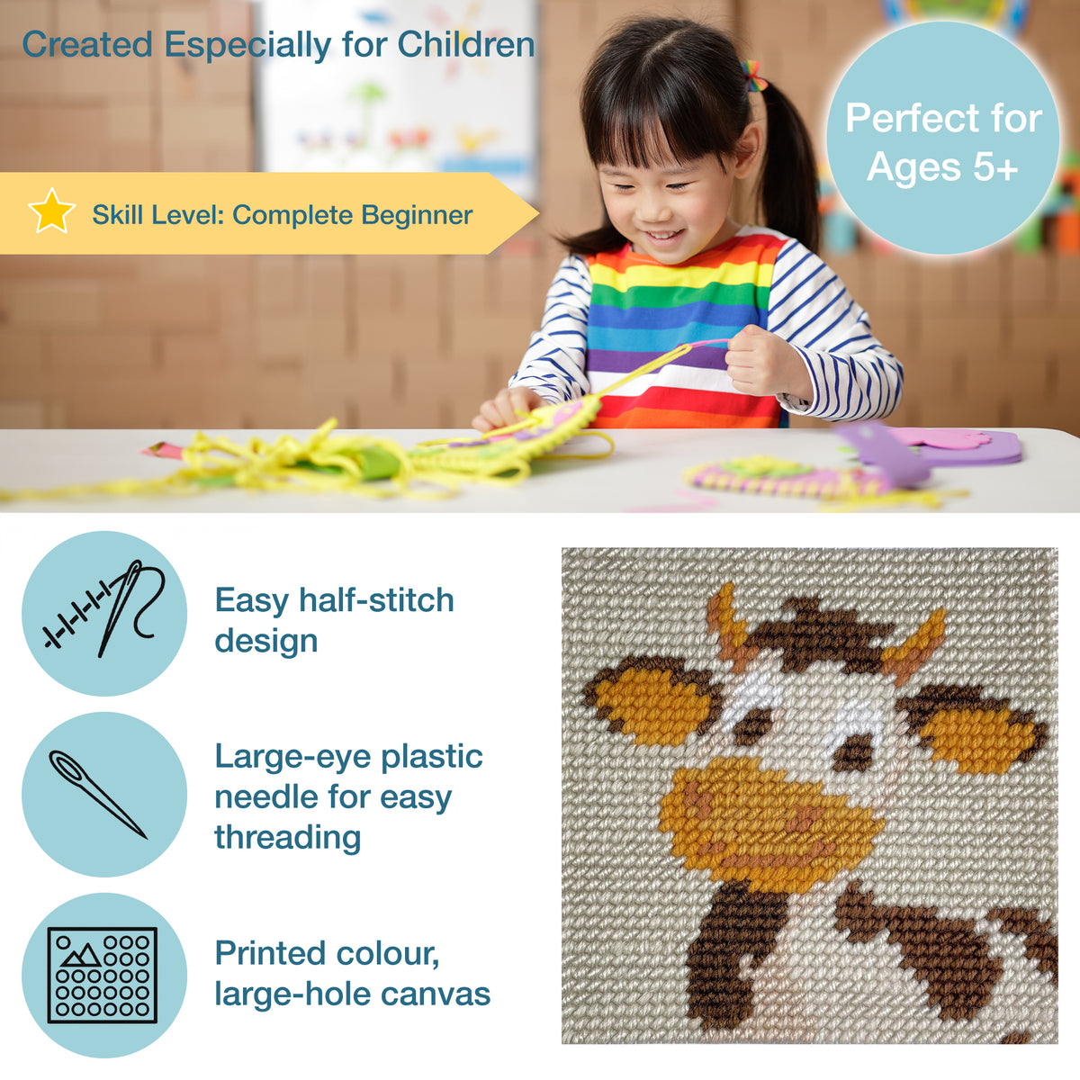 Trimits children's cow half stitch tapestry kit