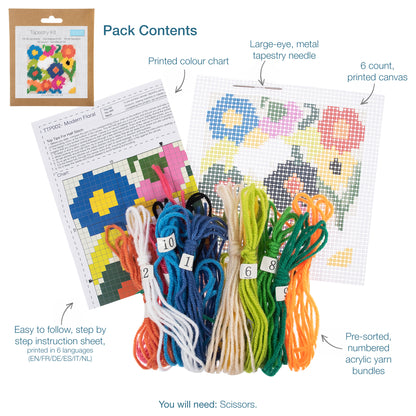 Trimits Contemporary Floral half stitch tapestry kit on printed canvas