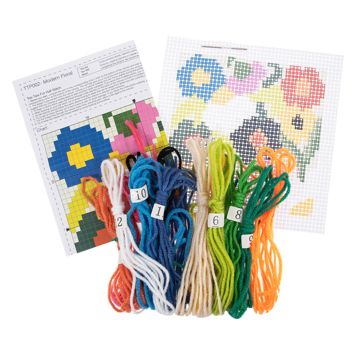 Trimits Contemporary Floral half stitch tapestry kit on printed canvas
