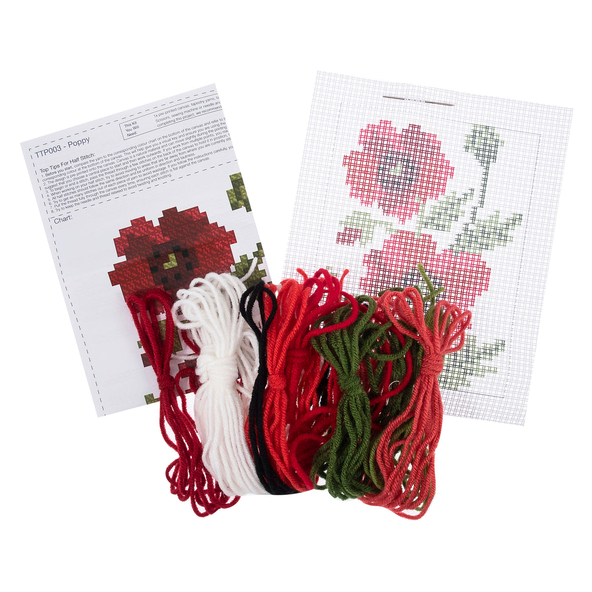 Trimits Poppies half stitch tapestry kit on printed canvas