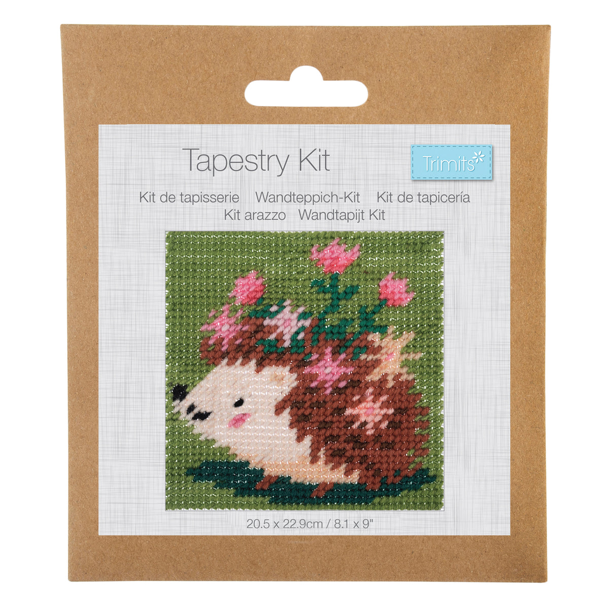 Trimits Hedgehog half stitch tapestry kit on printed canvas