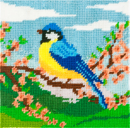 Trimits Blue Tit half stitch tapestry kit on printed canvas
