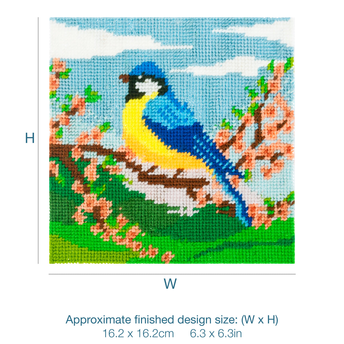 Trimits Blue Tit half stitch tapestry kit on printed canvas