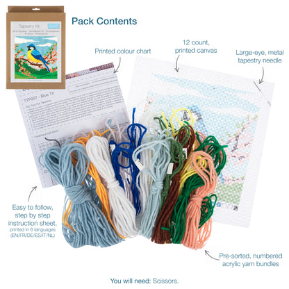Trimits Blue Tit half stitch tapestry kit on printed canvas