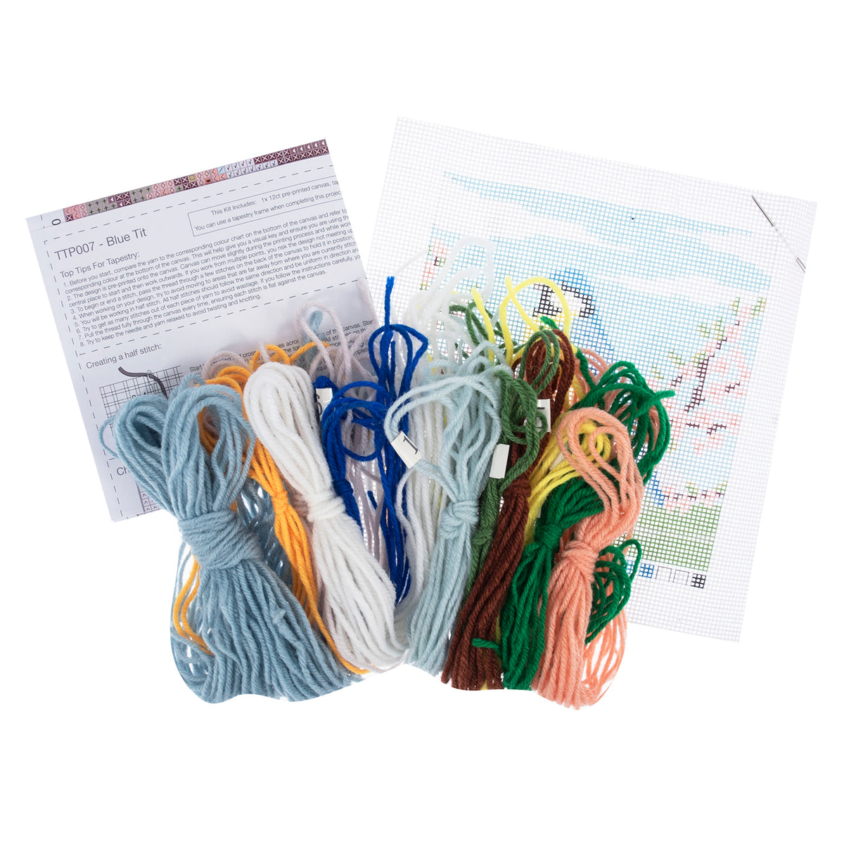 Trimits Blue Tit half stitch tapestry kit on printed canvas