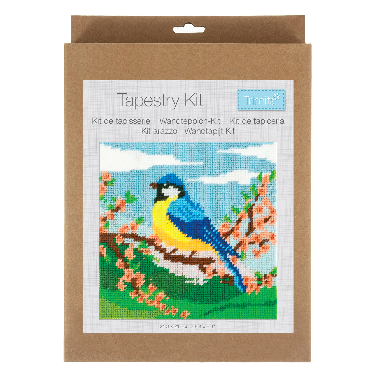 Trimits Blue Tit half stitch tapestry kit on printed canvas