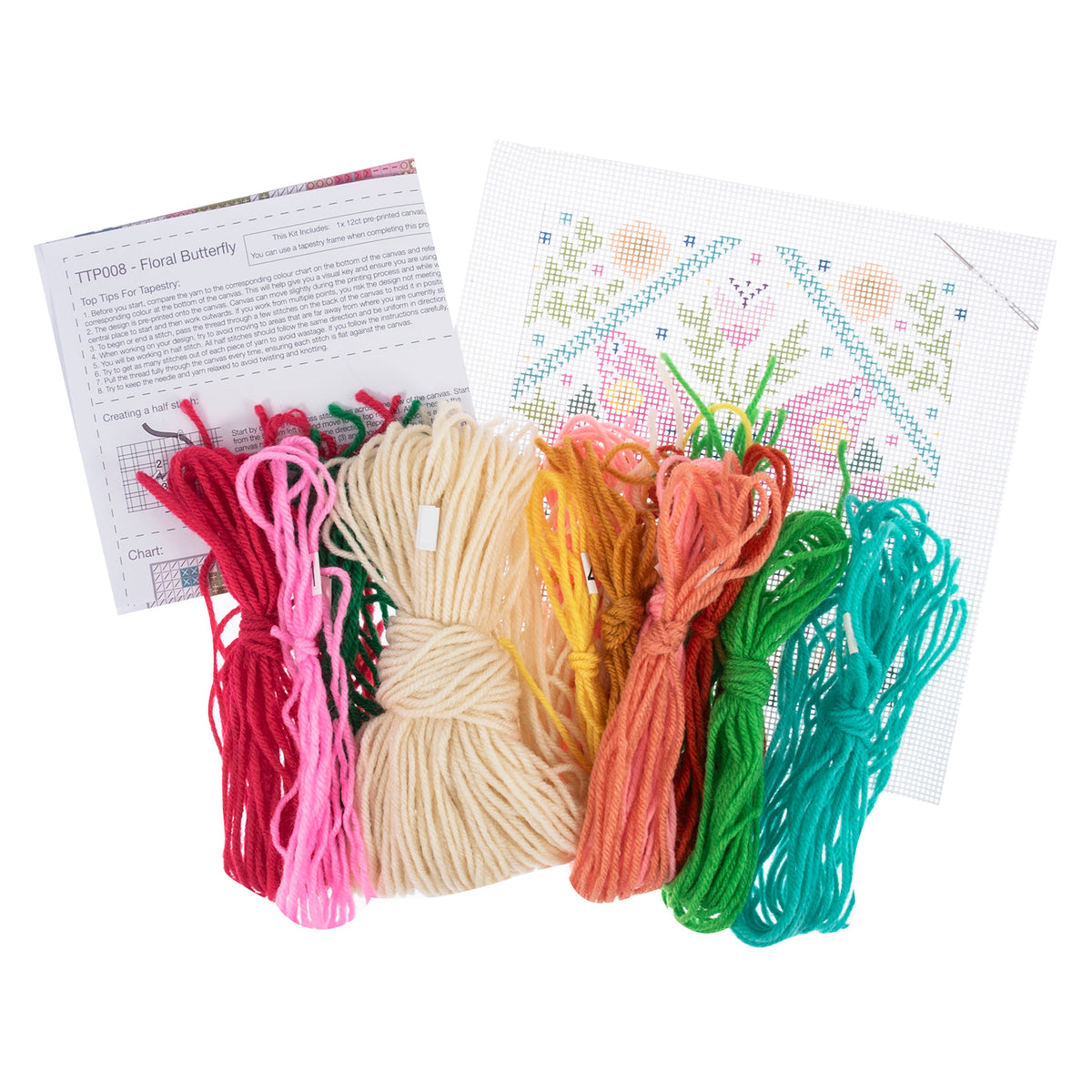 Trimits Floral Butterfly half stitch tapestry kit on printed canvas