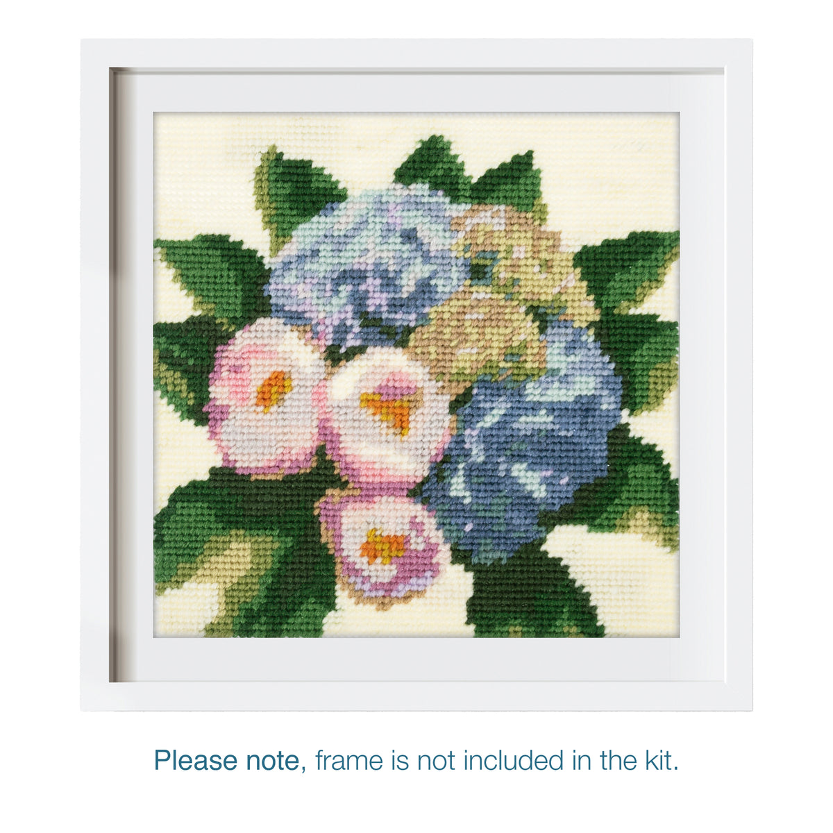 Trimits Hydrangea Bouquet half stitch tapestry kit on printed canvas