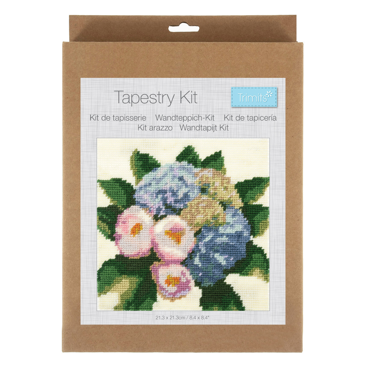 Trimits Hydrangea Bouquet half stitch tapestry kit on printed canvas