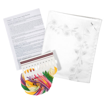 Trimits Daisy Chain embroidery table runner kit with printed design