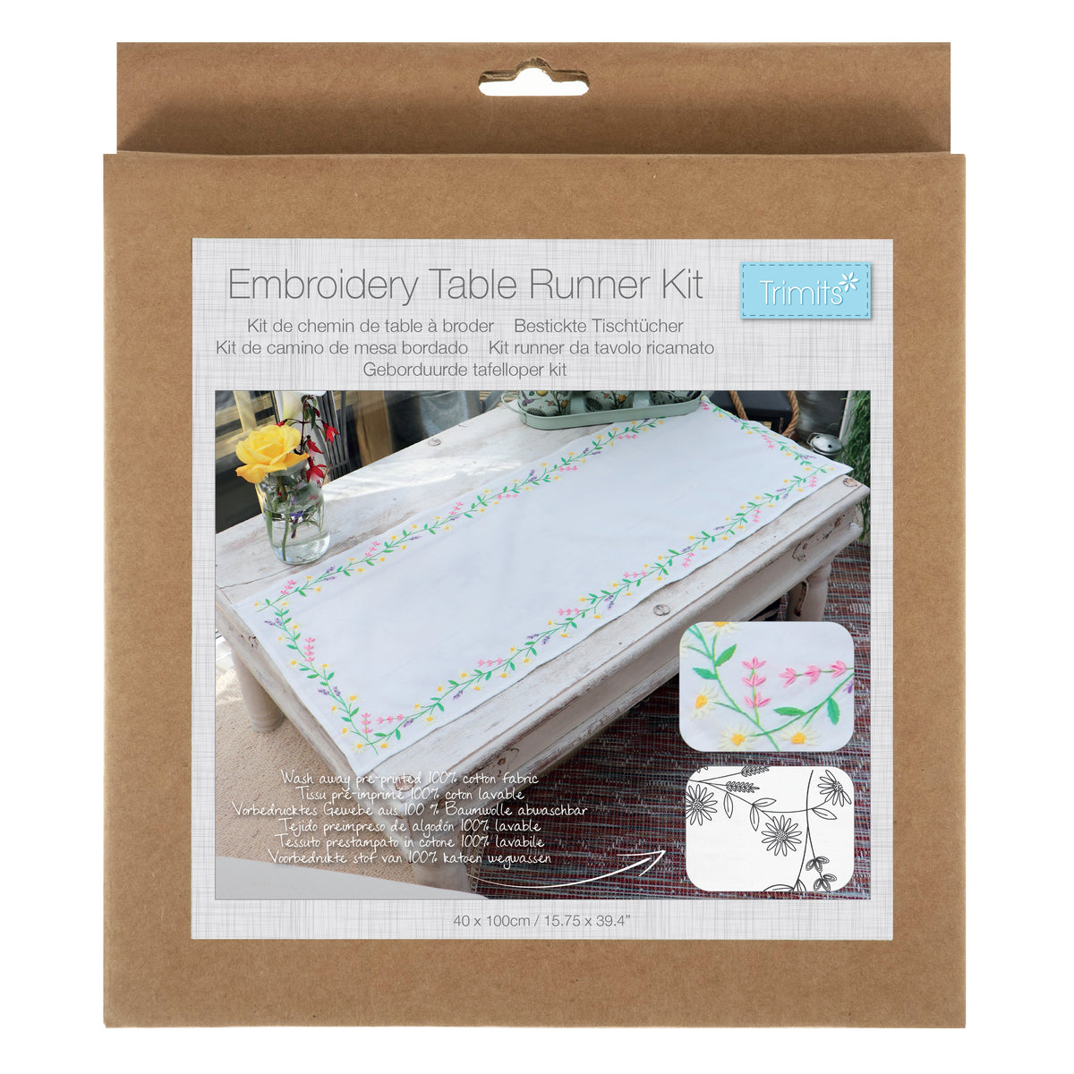 Trimits Daisy Chain embroidery table runner kit with printed design