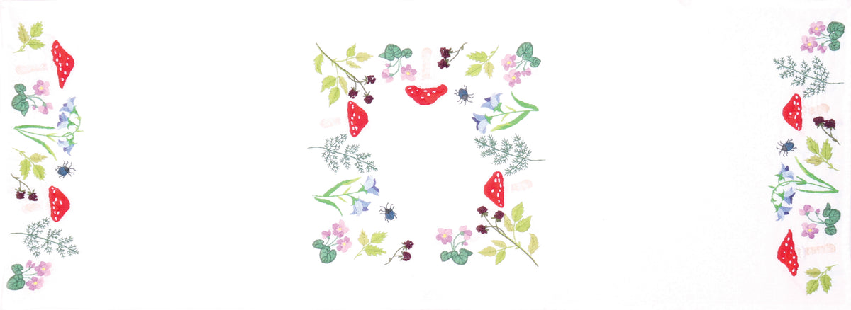 Trimits Toadstools embroidery table runner kit with printed design