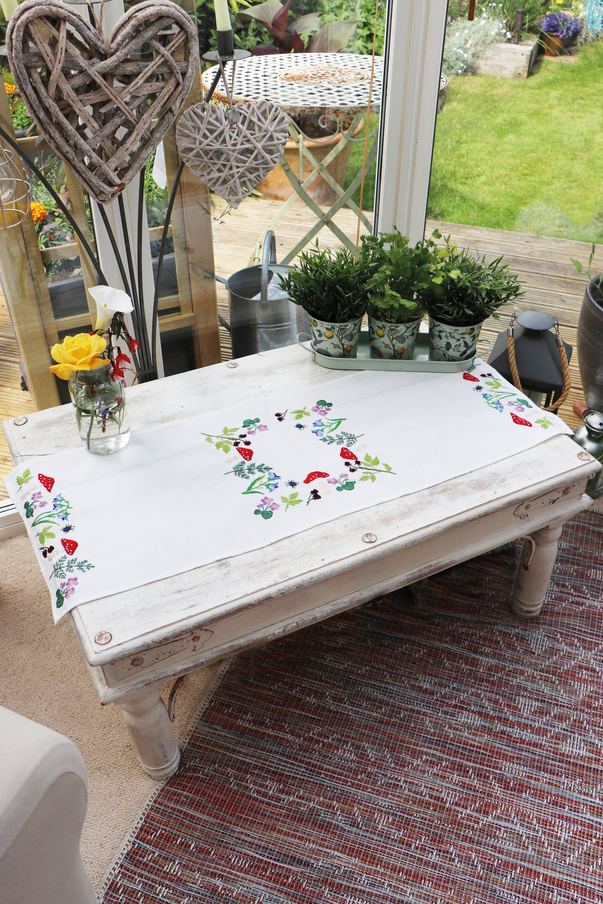 Trimits Toadstools embroidery table runner kit with printed design