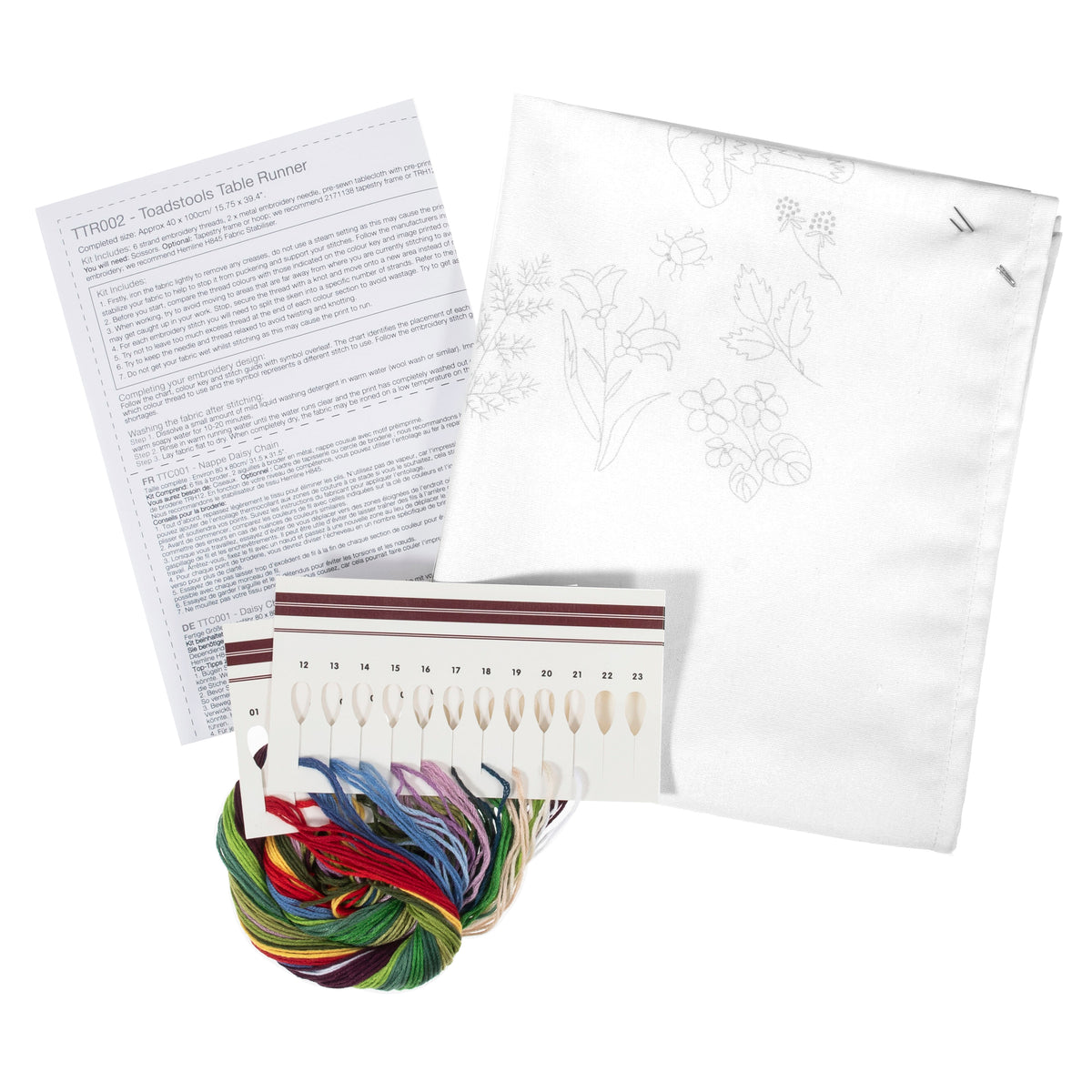 Trimits Toadstools embroidery table runner kit with printed design