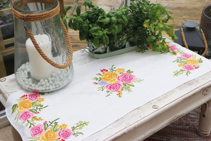 Trimits Floral Bouquet cross stitch table runner kit with printed design