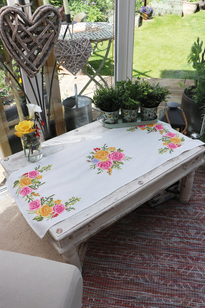 Trimits Floral Bouquet cross stitch table runner kit with printed design