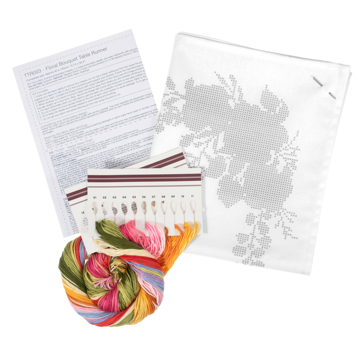 Trimits Floral Bouquet cross stitch table runner kit with printed design