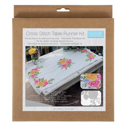 Trimits Floral Bouquet cross stitch table runner kit with printed design