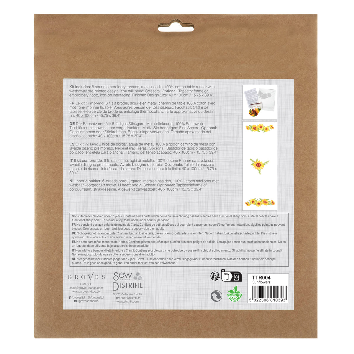 Trimits Sunflowers cross stitch table runner kit with printed design