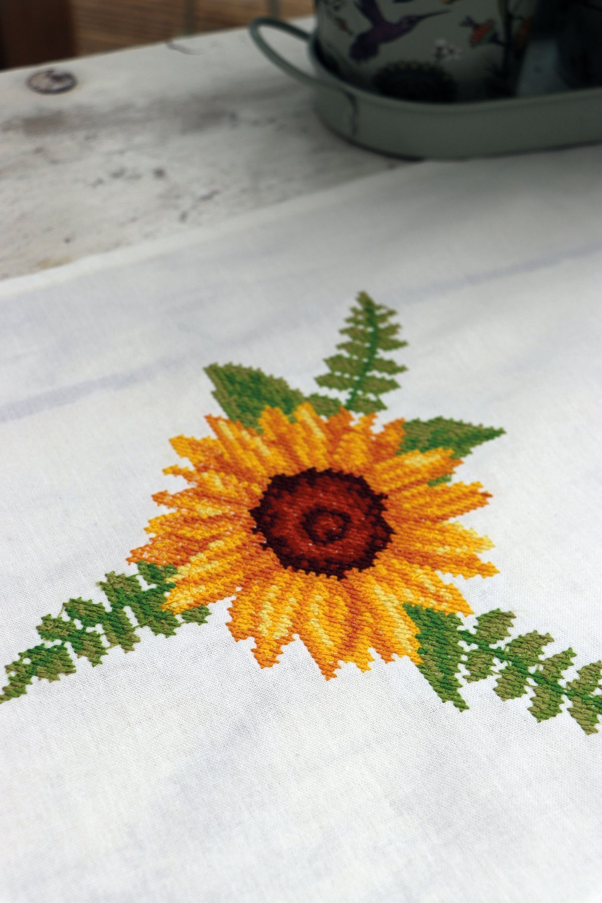 Trimits Sunflowers cross stitch table runner kit with printed design