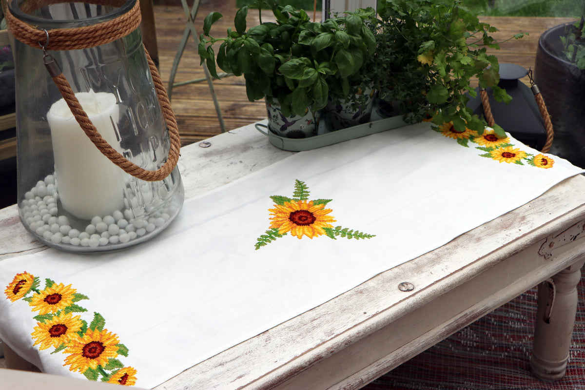 Trimits Sunflowers cross stitch table runner kit with printed design