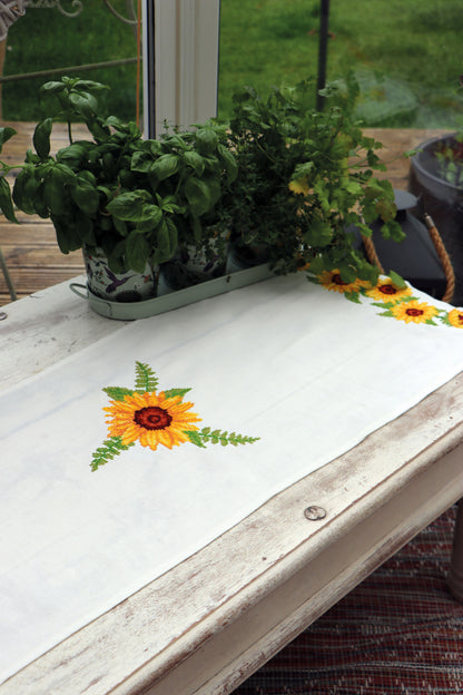 Trimits Sunflowers cross stitch table runner kit with printed design
