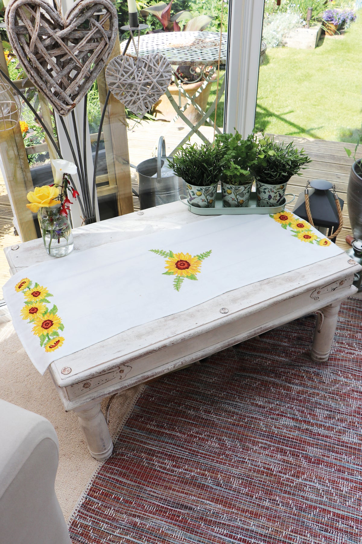 Trimits Sunflowers cross stitch table runner kit with printed design