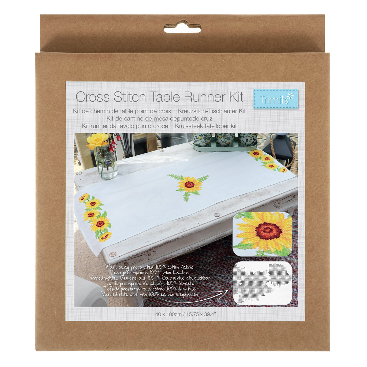 Trimits Sunflowers cross stitch table runner kit with printed design
