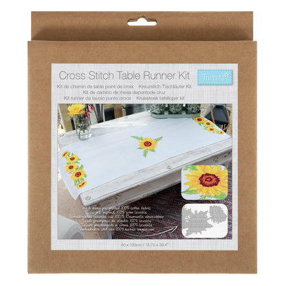 Trimits Sunflowers cross stitch table runner kit with printed design