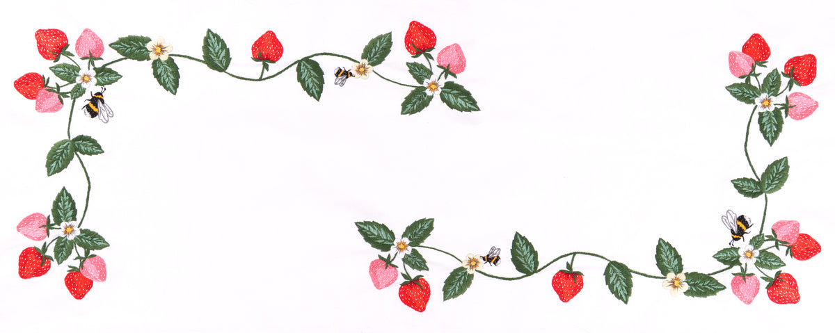 Trimits Strawberries embroidery table runner kit with printed design