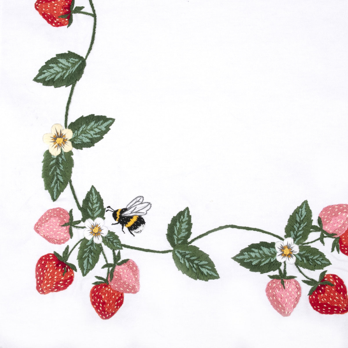 Trimits Strawberries embroidery table runner kit with printed design