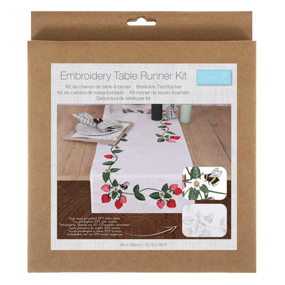 Trimits Strawberries embroidery table runner kit with printed design