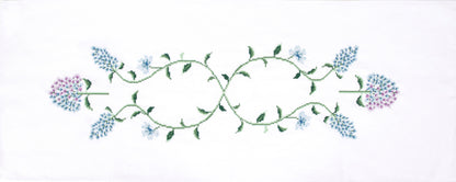 Trimits Hydrangea cross stitch table runner kit with printed design