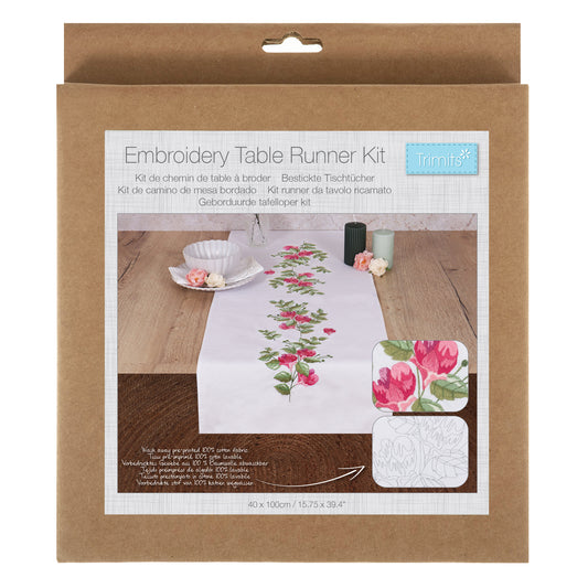 Trimits Floral Berries embroidery table runner kit with printed design