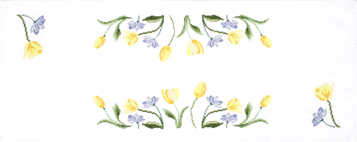 Trimits Tulips cross stitch table runner kit with printed design