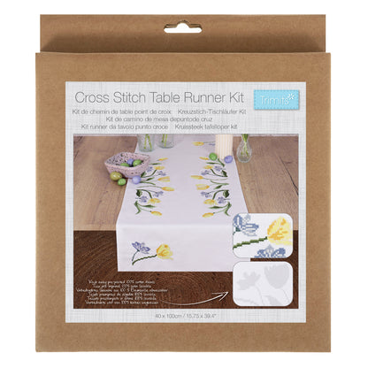 Trimits Tulips cross stitch table runner kit with printed design