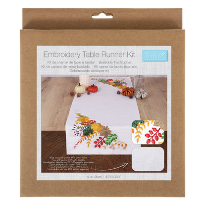 Pre-printed cotton table runner with autumnal harvest embroidery design