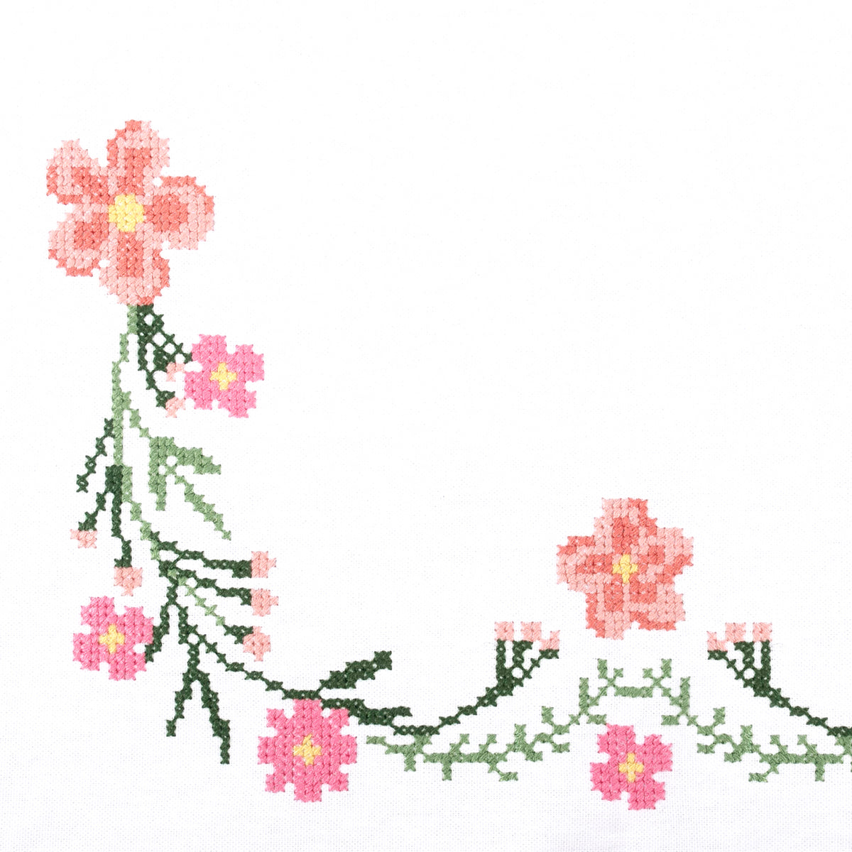Pre-printed cotton table runner with daisy flower cross stitch design